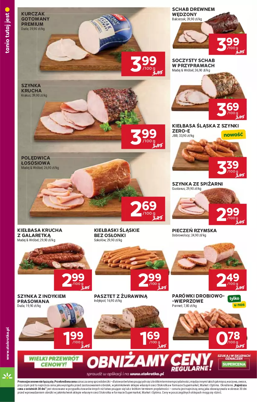 Gazetka promocyjna Stokrotka - Market - ważna 14.05 do 20.05.2026 - strona 8 - produkty: Duda, Gala, Kiełbasa, Kiełbasa krucha, Kiełbasa śląska, Kiełbaski śląskie, Krakus, Kurczak, Kurczak gotowany, Mięso, Optima, Owoce, Parówki, Pasztet, Piec, Pieczeń rzymska, Polędwica, Por, Sok, Sokołów, Sos, Szynka, Warzywa