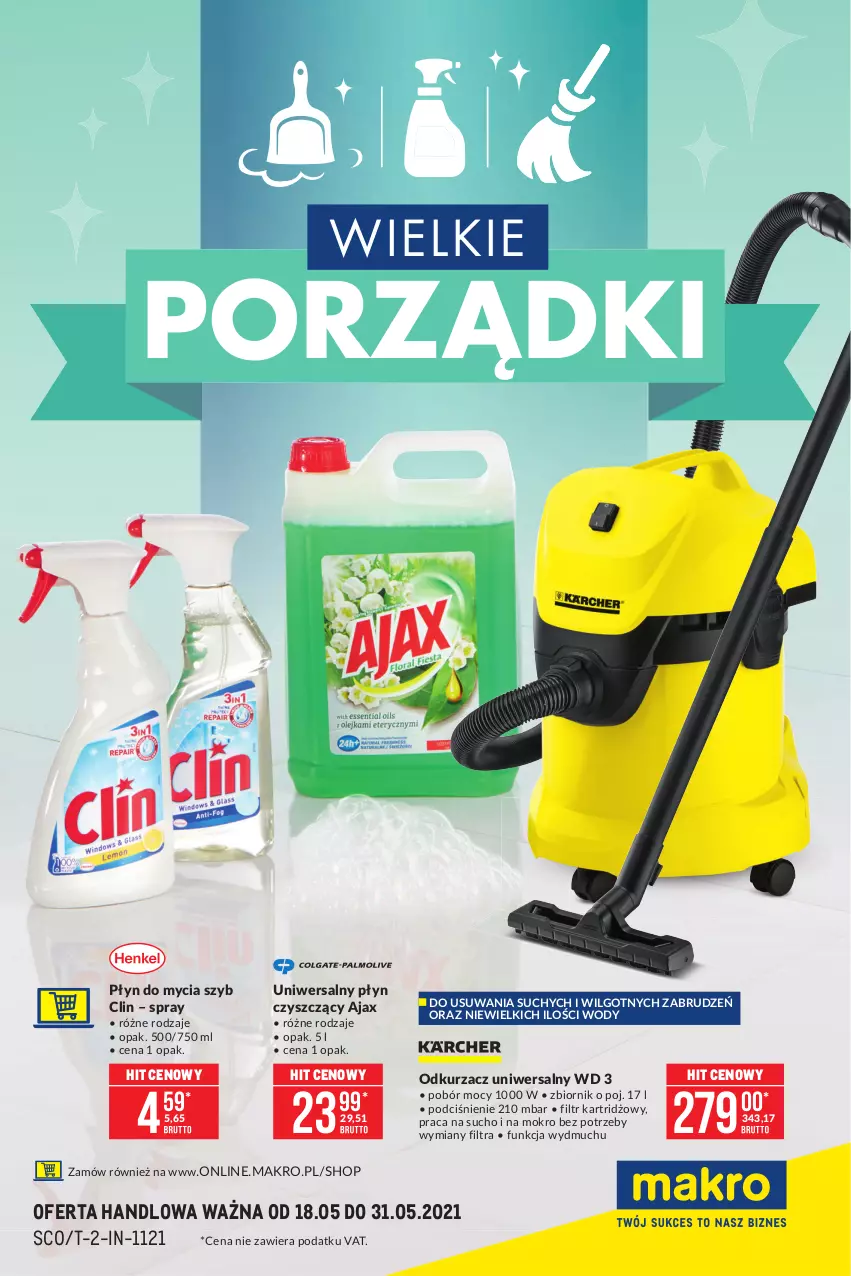 Gazetka promocyjna Makro - [Oferta specjalna] Wielkie porządki - ważna 18.05 do 31.05.2021 - strona 1 - produkty: Ajax, Clin, LG, Odkurzacz, Płyn do mycia, Por, Uniwersalny płyn czyszczący