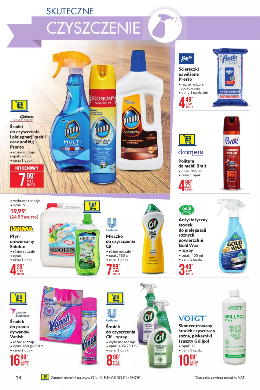 Gazetka promocyjna Makro - [Oferta specjalna] Wielkie porządki - ważna 18.05 do 31.05.2021 - strona 14 - produkty: Cif, Dywan, Grill, Mleczko, Piekarnik, Presto, Pronto, Sidolux, Vanish