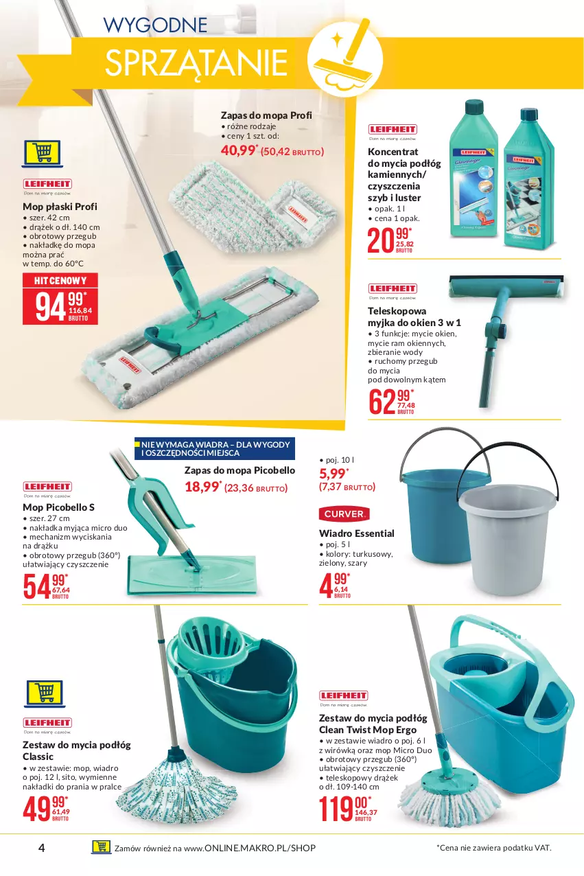 Gazetka promocyjna Makro - [Oferta specjalna] Wielkie porządki - ważna 18.05 do 31.05.2021 - strona 4 - produkty: Bell, Mop, Myjka do okien, Sito, Sprzątanie, Teleskop, Wiadro