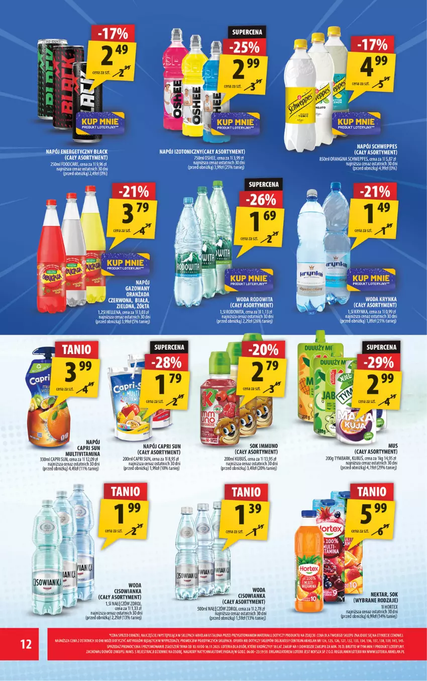 Gazetka promocyjna Arhelan - Gazetka - ważna 10.10 do 19.10.2025 - strona 12 - produkty: Cisowianka, Fa, Kubuś, Mus, Napój, Nektar, Rum, Sok, Tymbark, Woda