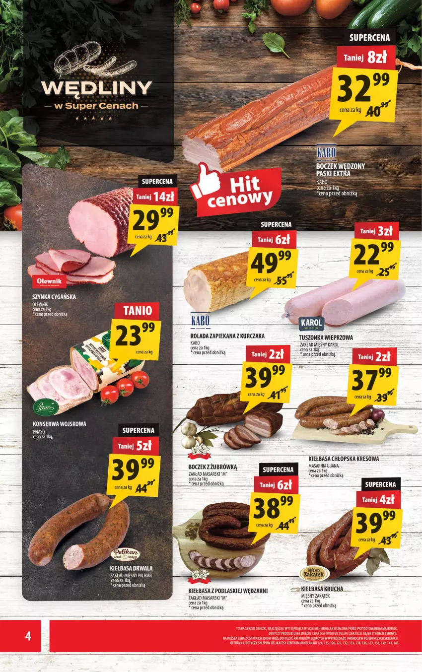 Gazetka promocyjna Arhelan - Gazetka - ważna 10.10 do 19.10.2025 - strona 4 - produkty: Boczek, Kiełbasa, Kiełbasa krucha, Kurczak, Olewnik, Podlaski, Rolada, Rum, Ser, Szynka, Szynka cygańska, Tusz