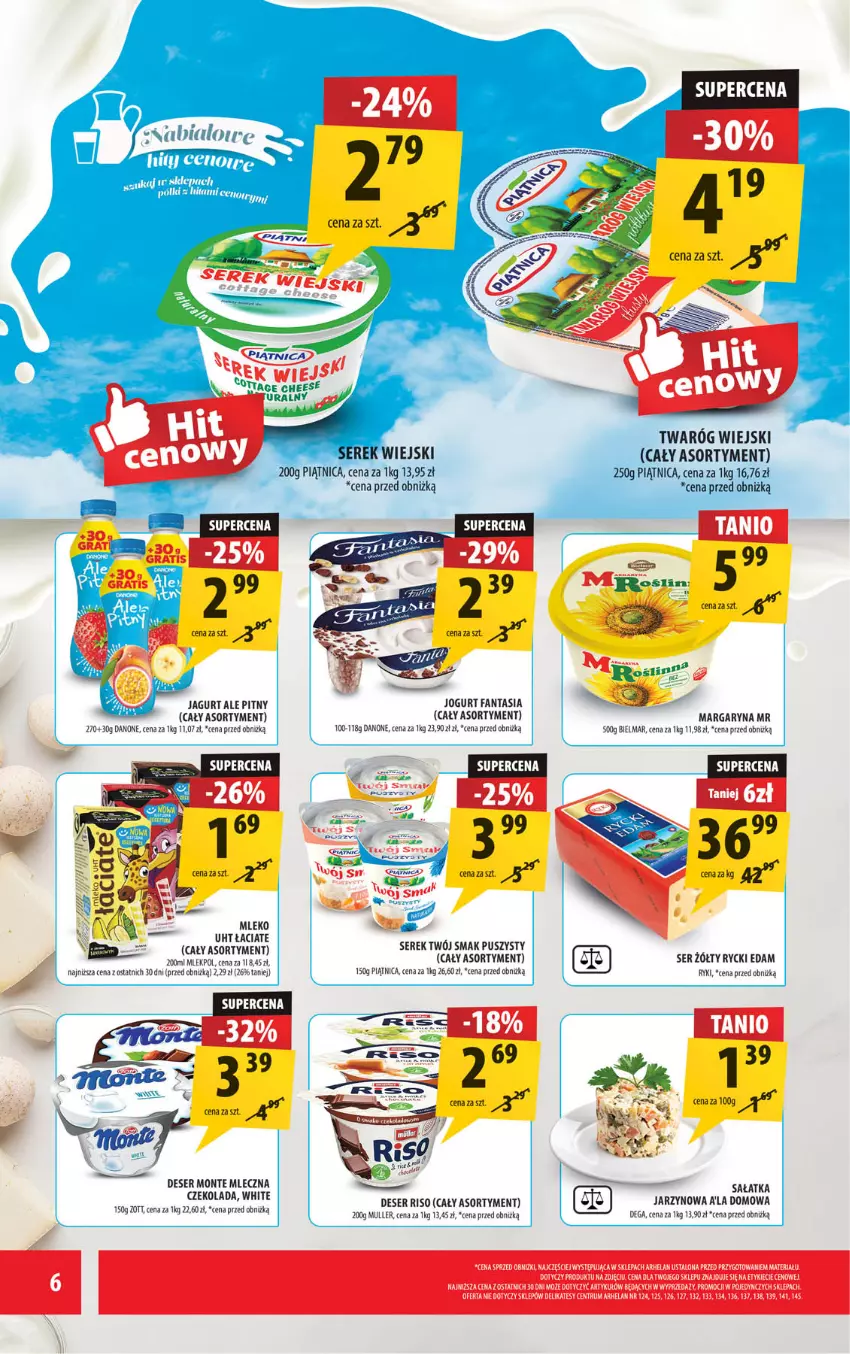 Gazetka promocyjna Arhelan - Gazetka - ważna 10.10 do 19.10.2025 - strona 6 - produkty: Czekolada, Danone, Deser, Edam, Fa, Fanta, Jogurt, Margaryna, Monte, Piątnica, Rum, Rycki Edam, Ser, Serek, Serek wiejski, Twaróg, Twój Smak
