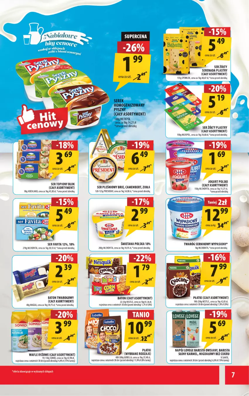 Gazetka promocyjna Arhelan - Gazetka - ważna 10.10 do 19.10.2025 - strona 7 - produkty: Baton, Bell, Bella, Brie, Camembert, Fa, Favita, Hochland, Jogurt, Lubella, Mleko, Mlekovita, Napój, Ryż, Sante, Ser, Ser pleśniowy, Ser topiony, Serek, Serek homogenizowany, Sonko, Top, Twaróg, Wafle