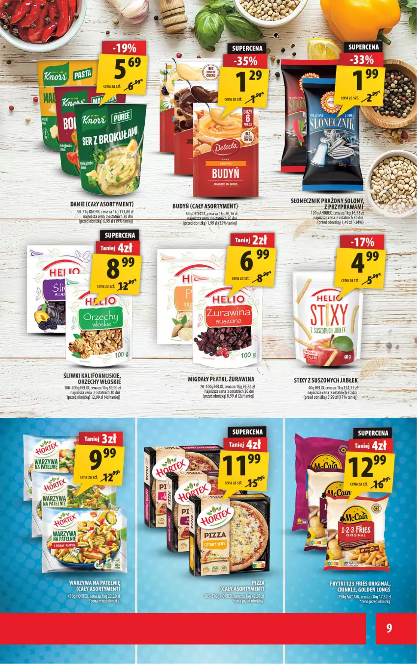 Gazetka promocyjna Arhelan - Gazetka - ważna 10.10 do 19.10.2025 - strona 9 - produkty: Budyń, Frytki, Gin, Helio, Knorr, Migdały, Orzechy włoskie, Słonecznik prażony, Warzywa