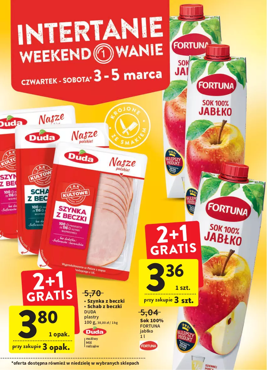 Gazetka promocyjna Intermarche - Spożywcza - ważna 03.02 do 09.02.2022 - strona 2 - produkty: Duda, Fortuna, Sok, Szynka, Szynka z beczki