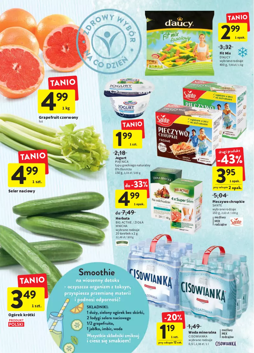 Gazetka promocyjna Intermarche - Spożywcza - ważna 03.02 do 09.02.2022 - strona 24 - produkty: Chrupki, Cisowianka, Gra, Herbata, Jogurt, Ogórek, Piątnica, Piec, Pieczywo, Pieczywo chrupkie, Sante, Seler naciowy, Woda, Woda mineralna