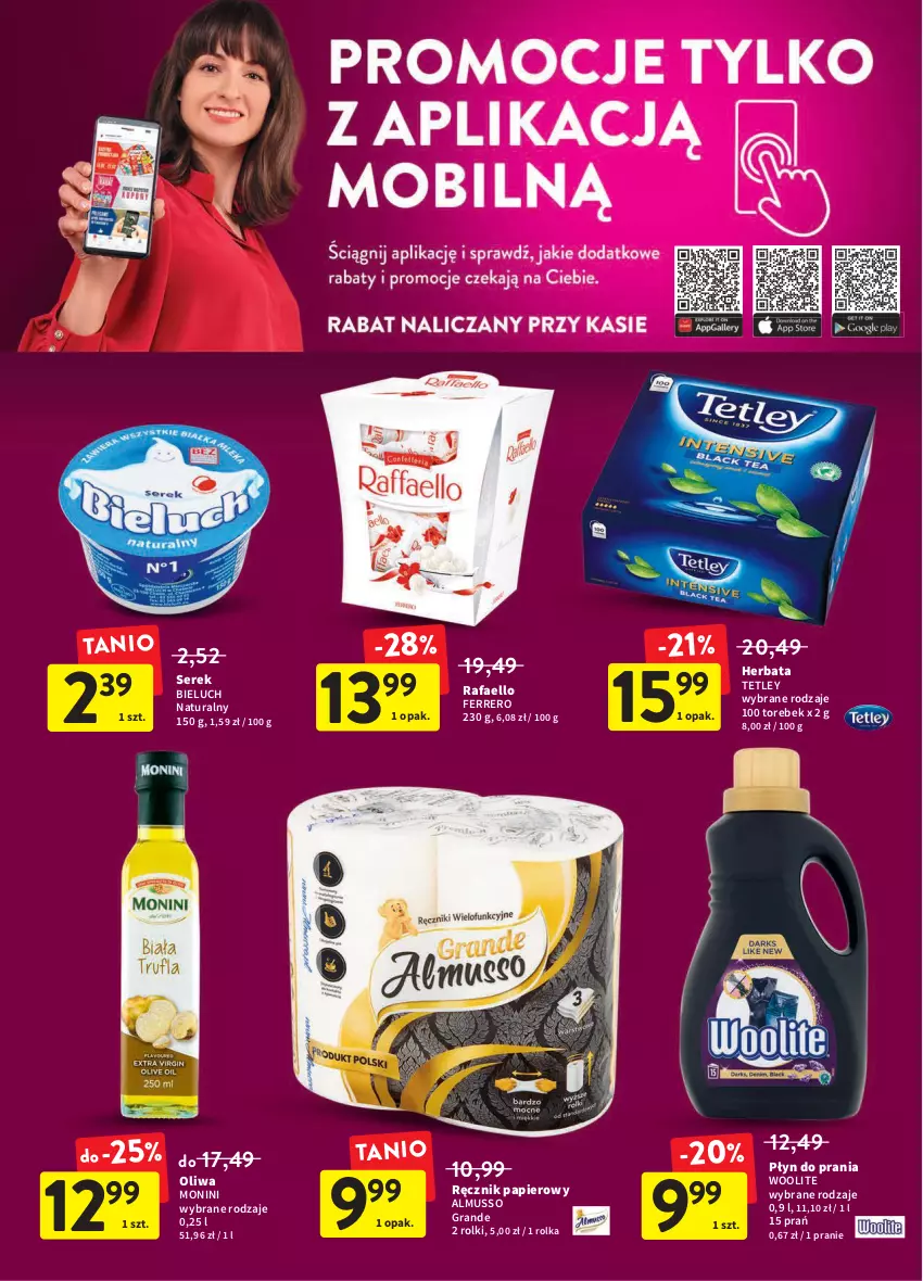 Gazetka promocyjna Intermarche - Spożywcza - ważna 03.02 do 09.02.2022 - strona 28 - produkty: Bieluch, Fa, Ferrero, Gra, Herbata, Monini, Mus, Papier, Płyn do prania, Ręcznik, Rolki, Ser, Serek, Tetley, Woolite