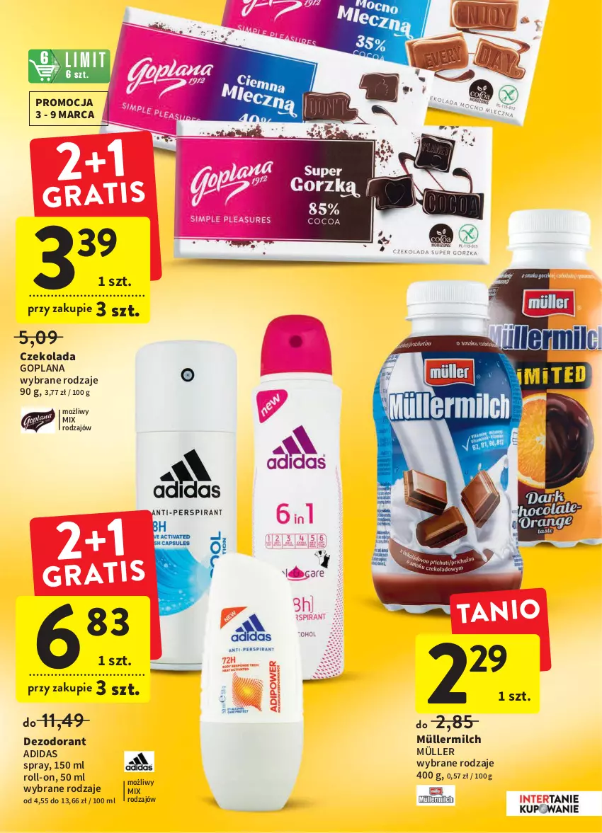 Gazetka promocyjna Intermarche - Spożywcza - ważna 03.02 do 09.02.2022 - strona 3 - produkty: Adidas, Czekolada, Dezodorant, Goplana, LANA, Müller, Müllermilch