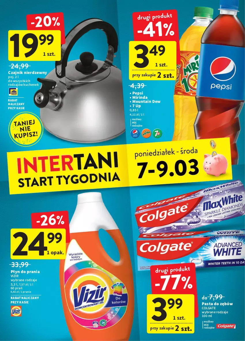 Gazetka promocyjna Intermarche - Spożywcza - ważna 03.02 do 09.02.2022 - strona 37 - produkty: Colgate, Czajnik, LG, Mirinda, Pasta do zębów, Pepsi, Płyn do prania, Vizir