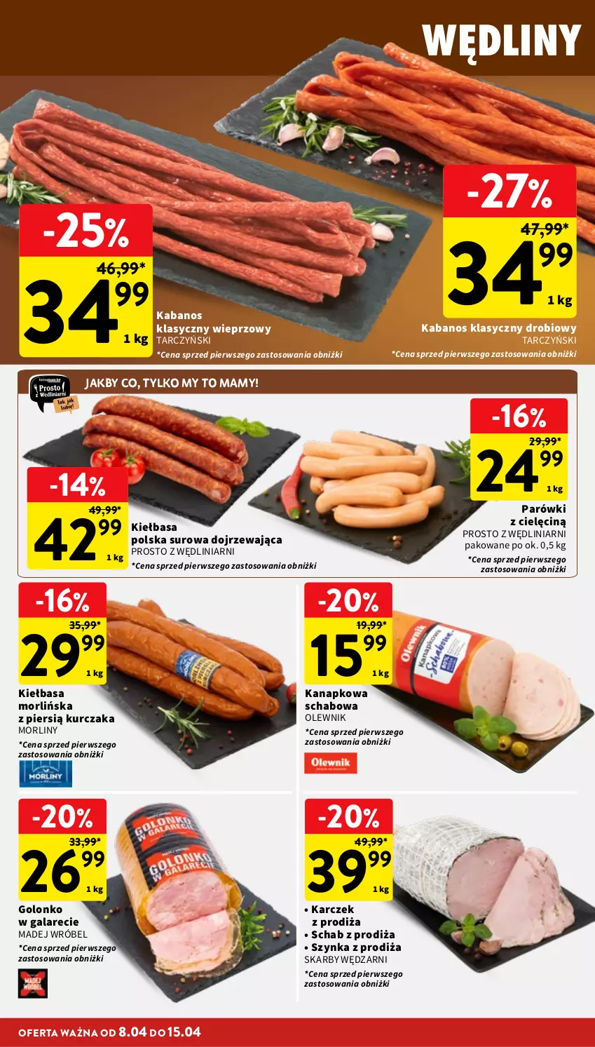 Gazetka promocyjna Intermarche - Gazetka Intermarche - ważna 08.04 do 15.04.2026 - strona 14 - produkty: Gala, Kabanos, Kiełbasa, Kurczak, Madej Wróbel, Morliny, Olewnik, Parówki, Szynka, Tarczyński