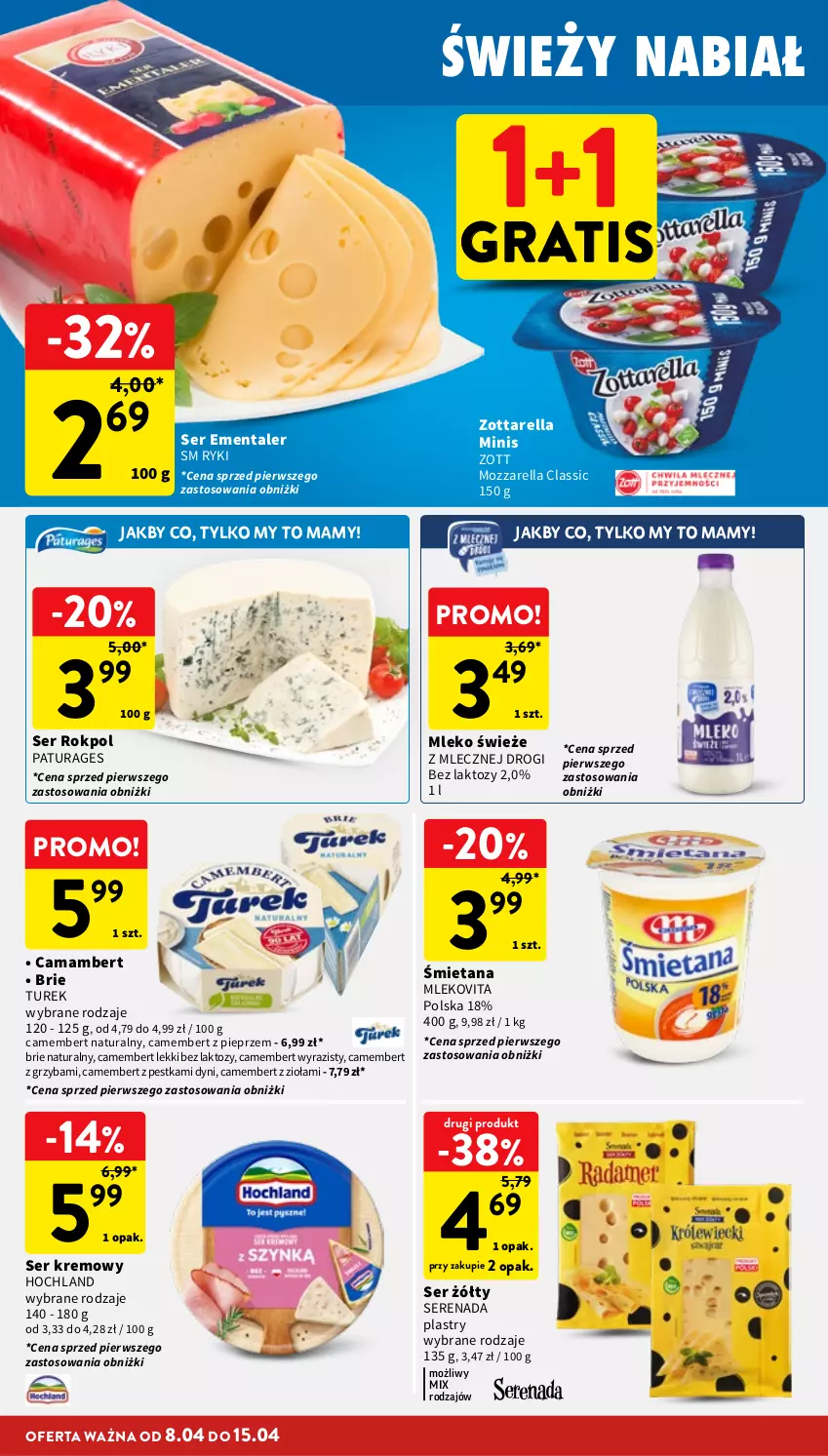 Gazetka promocyjna Intermarche - Gazetka Intermarche - ważna 08.04 do 15.04.2026 - strona 20 - produkty: Brie, Camembert, Ementaler, Gra, Hochland, Mleko, Mlekovita, Mozzarella, Pieprz, Rokpol, Ser, Zott, Zottarella