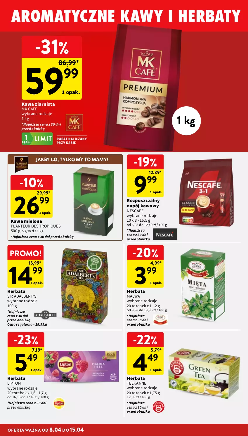 Gazetka promocyjna Intermarche - Gazetka Intermarche - ważna 08.04 do 15.04.2026 - strona 22 - produkty: Herbata, Kawa, Kawa mielona, Kawa ziarnista, Lipton, Napój, Teekanne
