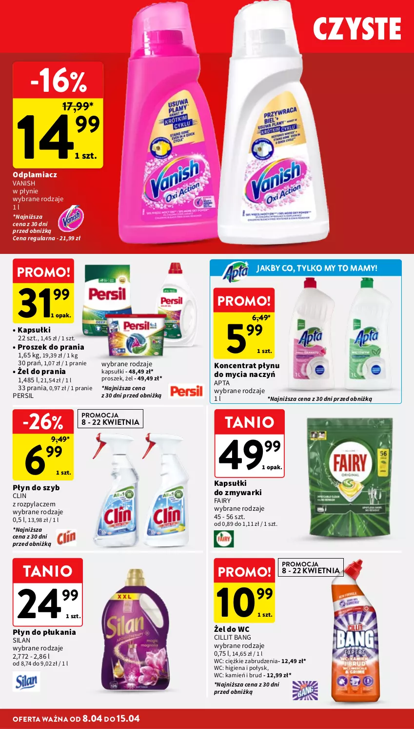 Gazetka promocyjna Intermarche - Gazetka Intermarche - ważna 08.04 do 15.04.2026 - strona 34 - produkty: Cillit Bang, Clin, Do mycia naczyń, Fa, Fairy, Odplamiacz, Persil, Płyn do płukania, Płyn do szyb, Proszek do prania, Silan, Vanish, Zmywarki