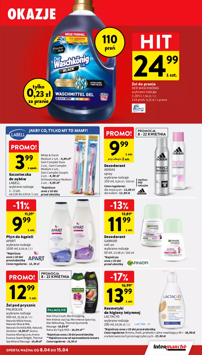 Gazetka promocyjna Intermarche - Gazetka Intermarche - ważna 08.04 do 15.04.2026 - strona 35 - produkty: Adidas, Bell, BIC, Dezodorant, Garnier, König, Lactacyd, Palmolive, Płyn do kąpieli, Szczoteczka, Szczoteczka do zębów