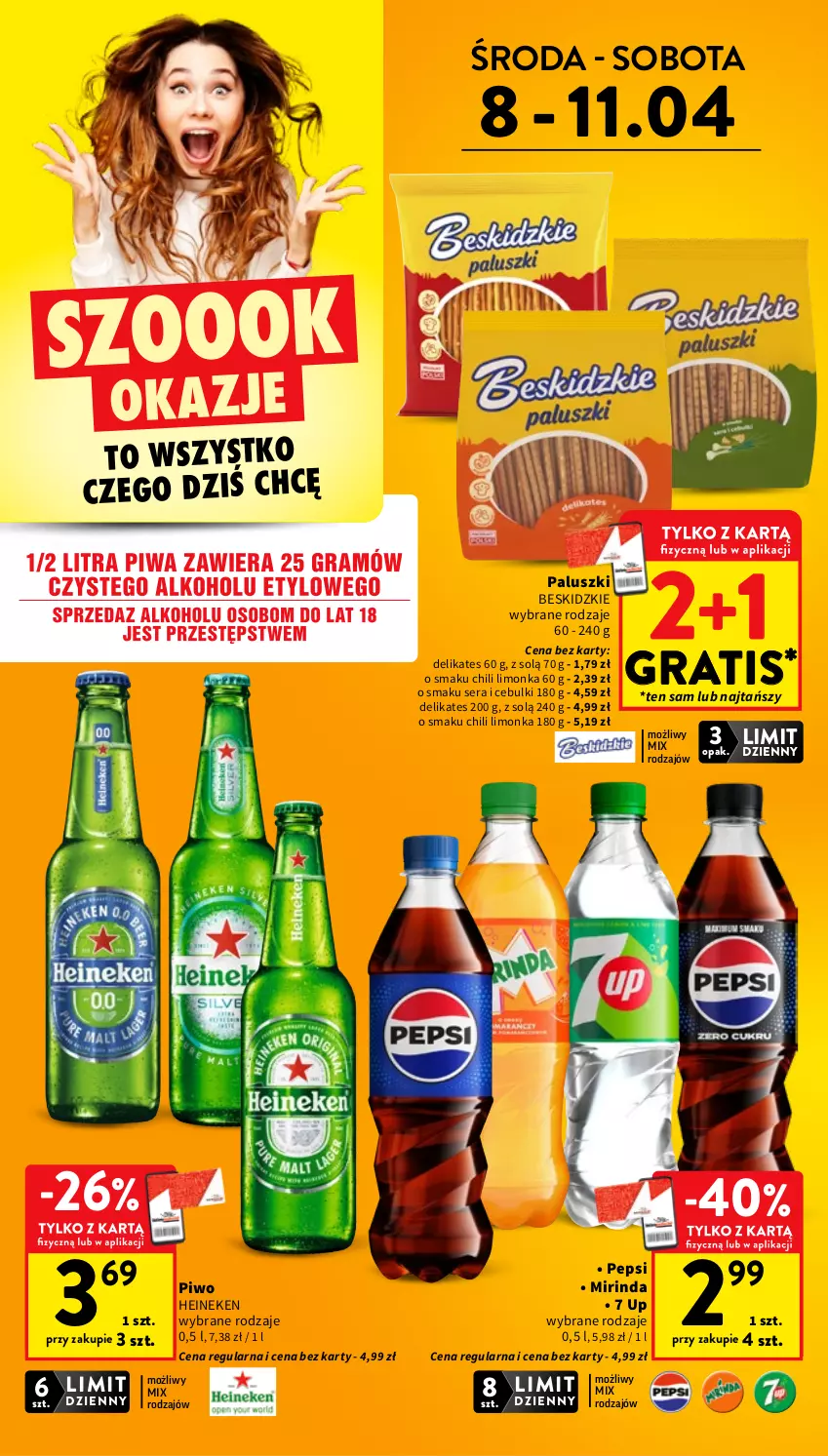 Gazetka promocyjna Intermarche - Gazetka Intermarche - ważna 08.04 do 15.04.2026 - strona 4 - produkty: Beskidzki, Gra, Heineken, Limonka, Mirinda, Pepsi, Piwo, Ser