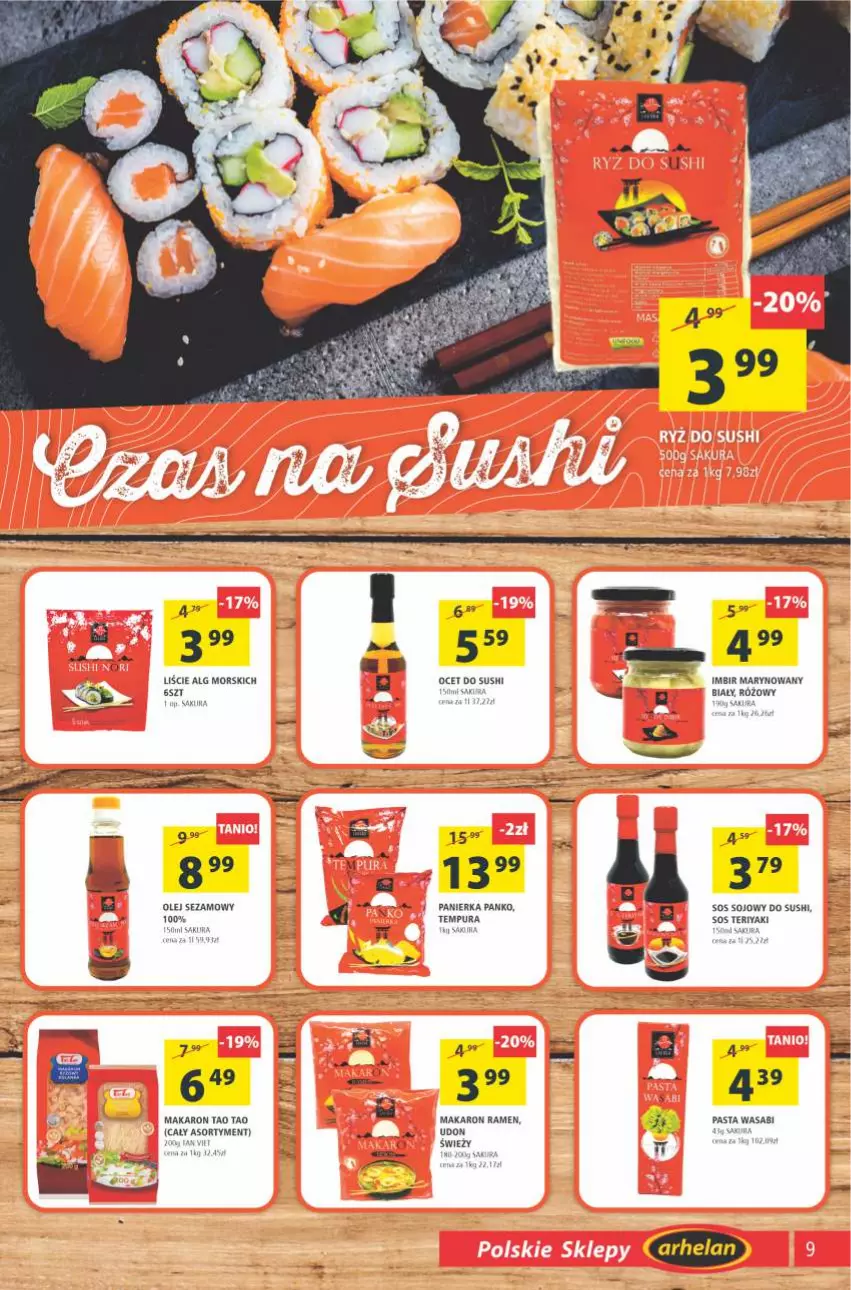 Gazetka promocyjna Arhelan - Gazetka - ważna 08.10 do 17.10.2021 - strona 9 - produkty: Imbir, LG, Makaron, Ocet, Olej, Olej sezamowy, Pasta wasabi, Pur, Sezam, Sos, Sushi, Wasa