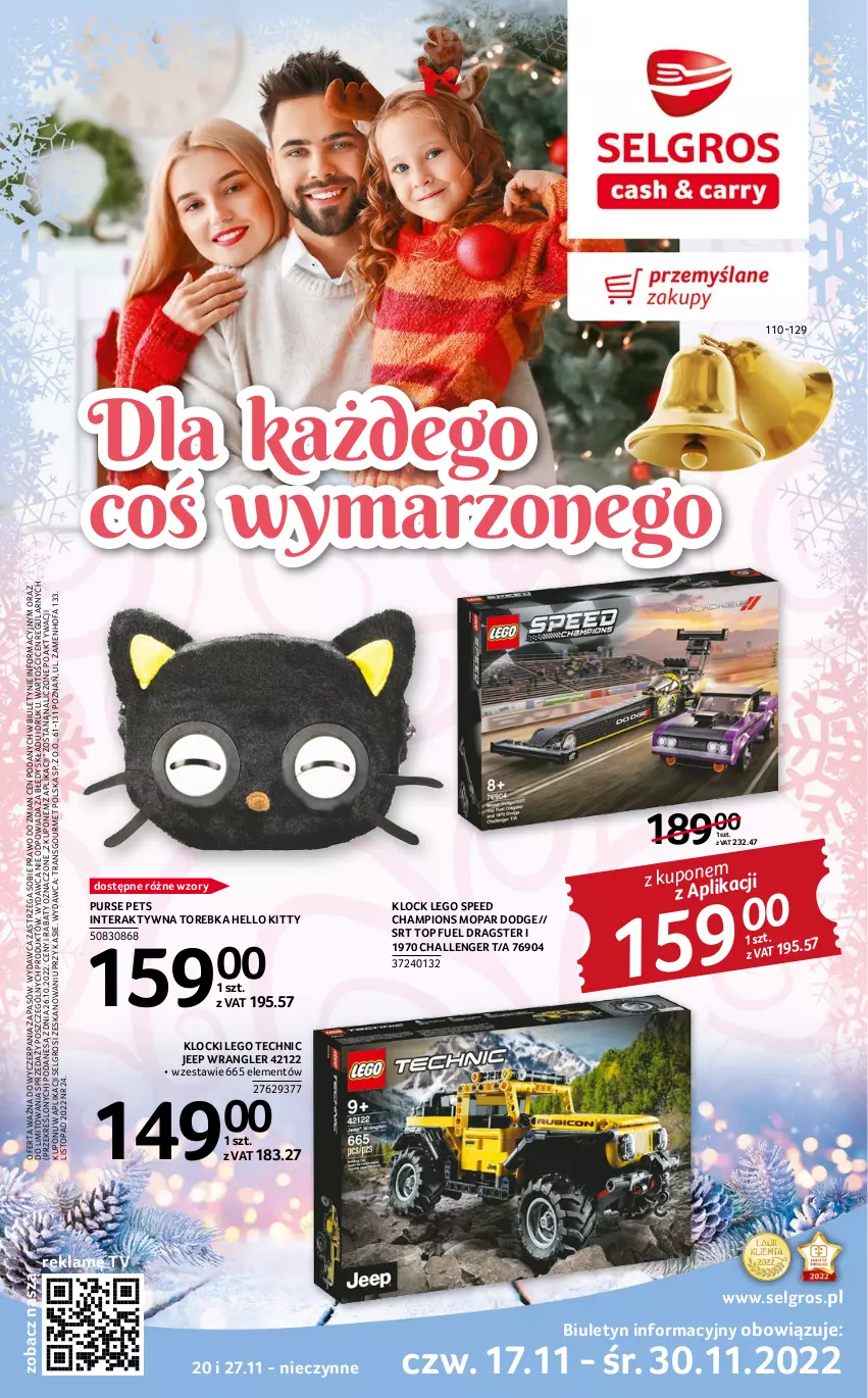 Gazetka promocyjna Selgros - Katalog Zabawki - ważna 17.11 do 30.11.2022 - strona 1 - produkty: Fa, Klocki, LEGO, LEGO Technic, LG, Mop, Pur, Tera, Top, Torebka, Tran