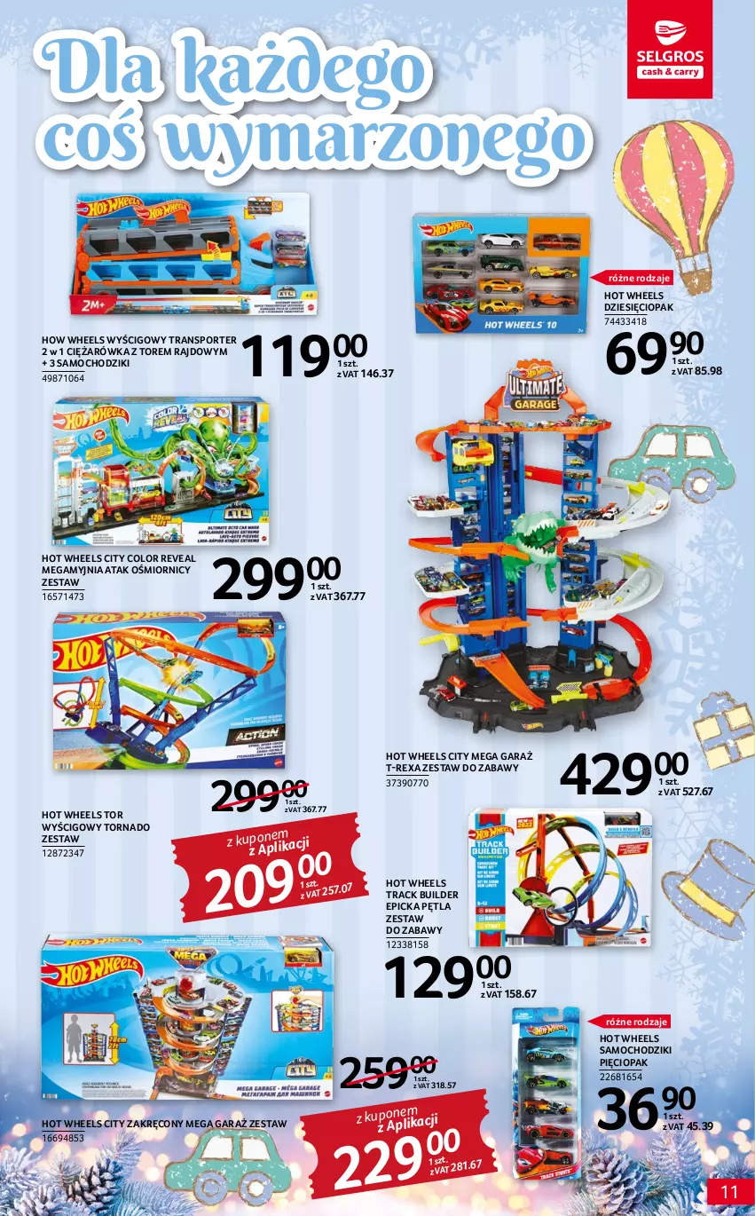 Gazetka promocyjna Selgros - Katalog Zabawki - ważna 17.11 do 30.11.2022 - strona 11 - produkty: Chodzik, Garaż, Hot Wheels, Por, Samochodziki, Sport, Tor wyścigowy, Tran