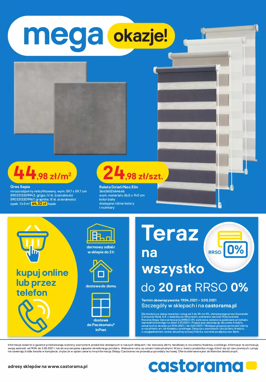 Gazetka promocyjna Castorama - Gazetka Castorama - ważna 19.04 do 03.05.2021 - strona 20 - produkty: Astor, Dres, Gra, Gres, Por, Rama, Roleta, Telefon, Tera, Top