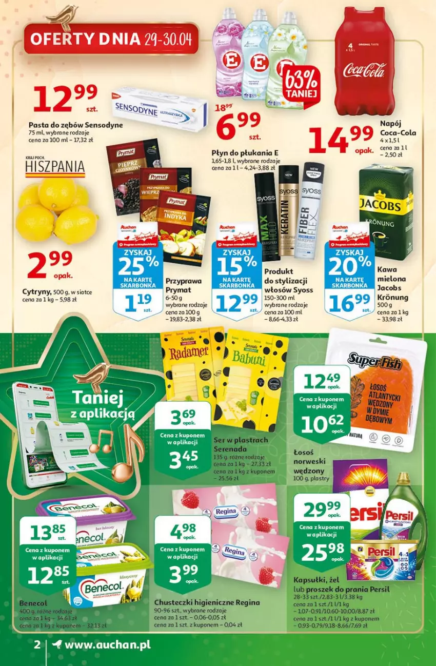 Gazetka promocyjna Auchan - 25 Urodziny #2 Supermarkety - ważna 28.04 do 05.05.2021 - strona 2 - produkty: Coca-Cola, Cytryny, Fa, Jacobs, Napój, Pasta do zębów, Płyn do płukania, Prymat, Sensodyne, Syoss