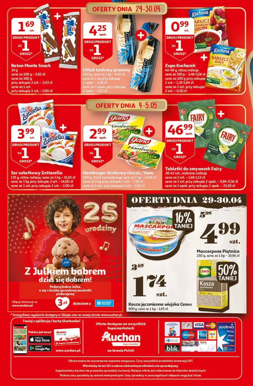 Gazetka promocyjna Auchan - 25 Urodziny #2 Supermarkety - ważna 28.04 do 05.05.2021 - strona 4 - produkty: Cenos, Fa, Kasza, Kasza jęczmienna, LG, Mascarpone, Piątnica