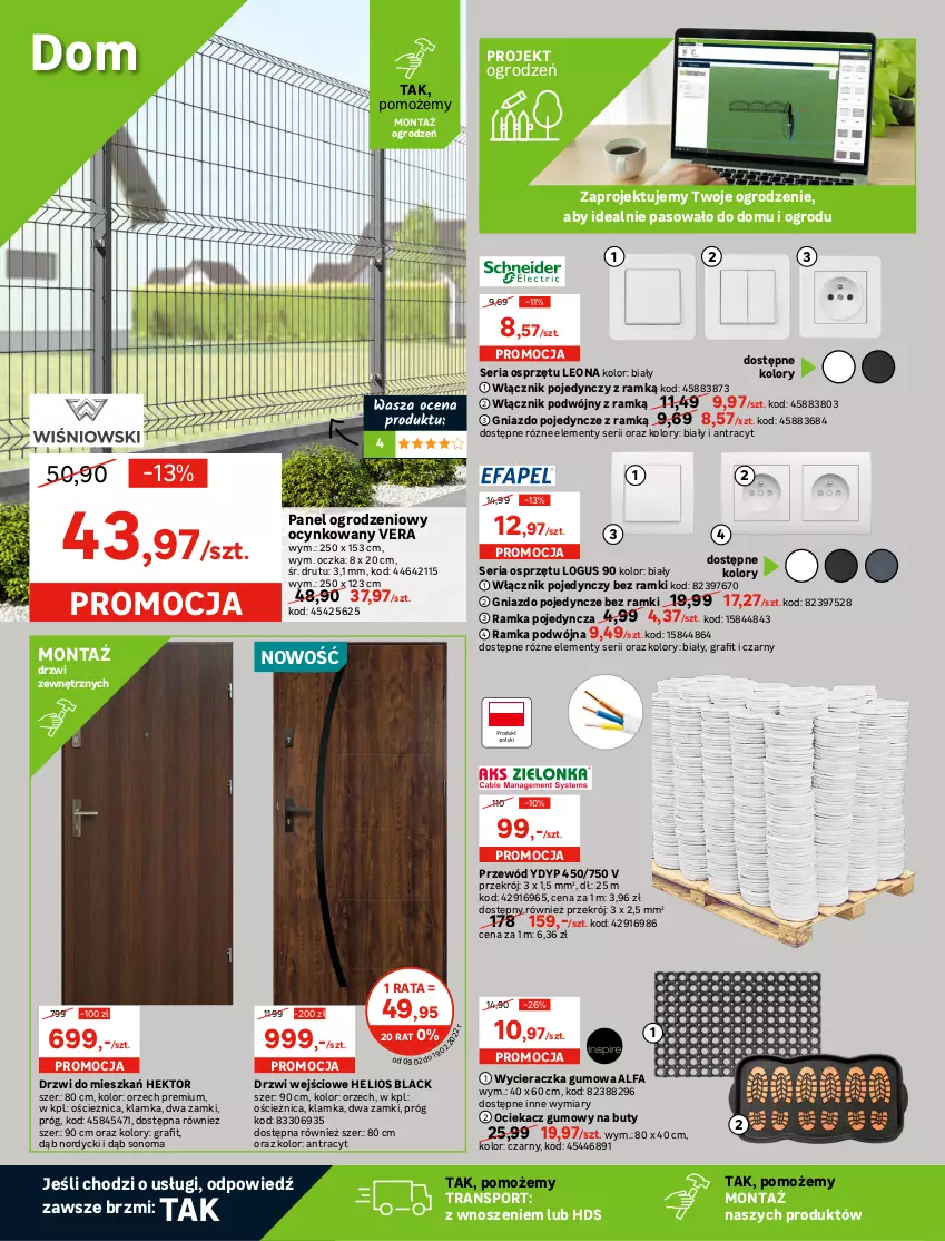 Gazetka promocyjna Leroy Merlin - Nowa Podłoga - ważna 19.01 do 03.03.2022 - strona 20 - produkty: Buty, Cynk, Drzwi, Drzwi wejściowe, Ekogroszek, Fa, Gniazdo pojedyncze, Gra, Groszek, Grzejnik, Grzejnik stalowy, Helio, Klamka, Koc, Kominek, Lack, Leon, Ociekacz, Ogrzewacz wody, Piec, Por, Przewód, Pur, Rama, Ramka, Rura, Ser, Sport, Tran, Włącznik podwójny, Włącznik pojedynczy, Wycieraczka