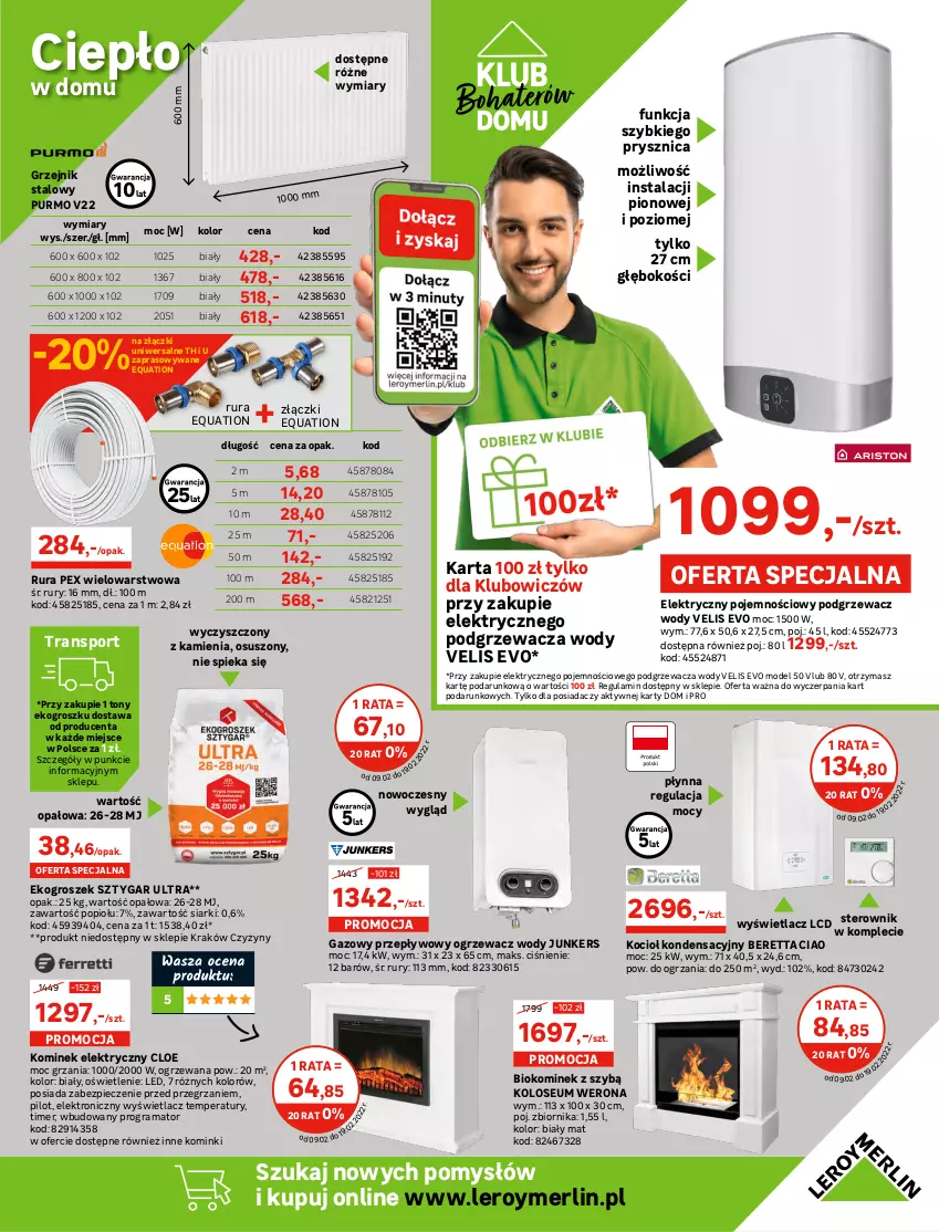 Gazetka promocyjna Leroy Merlin - Nowa Podłoga - ważna 19.01 do 03.03.2022 - strona 21 - produkty: Buty, Cynk, Drzwi, Drzwi wejściowe, Ekogroszek, Fa, Gniazdo pojedyncze, Gra, Groszek, Grzejnik, Grzejnik stalowy, Helio, Klamka, Koc, Kominek, Lack, Leon, Ociekacz, Ogrzewacz wody, Piec, Por, Przewód, Pur, Rama, Ramka, Rura, Ser, Sport, Tran, Włącznik podwójny, Włącznik pojedynczy, Wycieraczka