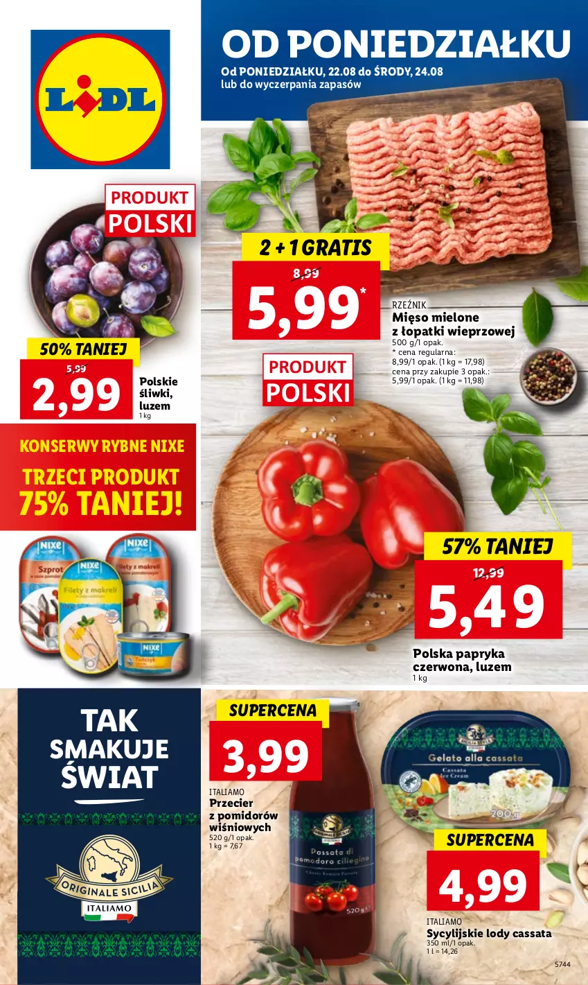 Gazetka promocyjna Lidl - GAZETKA - ważna 22.08 do 24.08.2022 - strona 1 - produkty: Gra, Lody, Mięso, Mięso mielone, Mięso mielone z łopatki wieprzowej, Papryka, Papryka czerwona, Ser