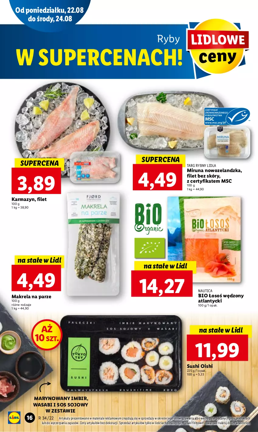 Gazetka promocyjna Lidl - GAZETKA - ważna 22.08 do 24.08.2022 - strona 18 - produkty: Imbir, Miruna, Sos, Sos sojowy, Sushi, Wasa