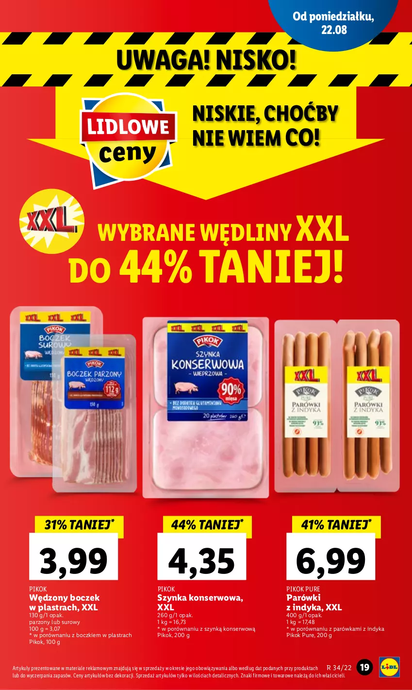 Gazetka promocyjna Lidl - GAZETKA - ważna 22.08 do 24.08.2022 - strona 21 - produkty: Boczek, Parówki, Parówki z indyka, PIKOK, Por, Pur, Ser, Szynka, Szynka konserwowa, Waga