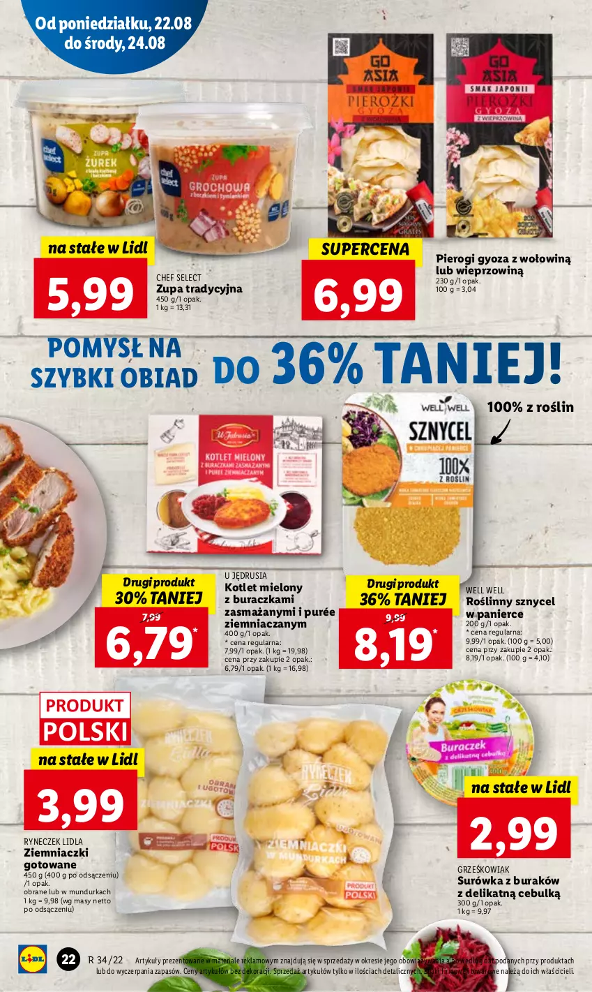 Gazetka promocyjna Lidl - GAZETKA - ważna 22.08 do 24.08.2022 - strona 24 - produkty: Kotlet, Pierogi, Pierogi gyoza, Pur, Surówka, Zupa