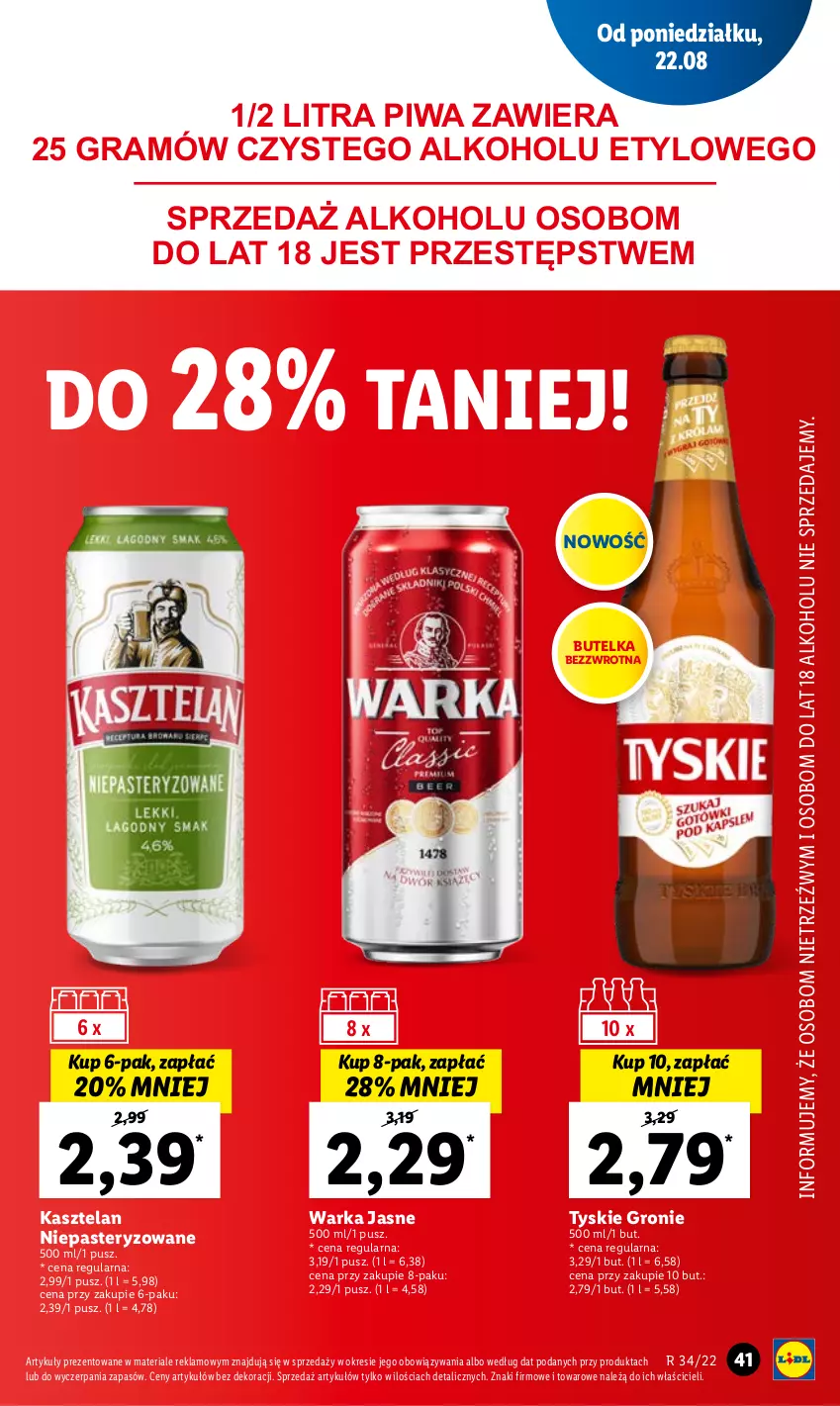 Gazetka promocyjna Lidl - GAZETKA - ważna 22.08 do 24.08.2022 - strona 43 - produkty: Gra, Kasztelan, Piwa, Tyskie, Warka