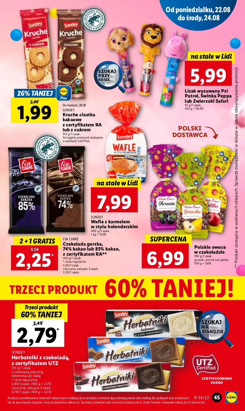 Gazetka promocyjna Lidl - GAZETKA - ważna 22.08 do 24.08.2022 - strona 47 - produkty: Ciastka, Czekolada, Czekolada gorzka, Deser, Fa, Gra, Gruszki, Herbatniki, Inka, Jabłka, Kakao, Owoce, Psi Patrol, Ser