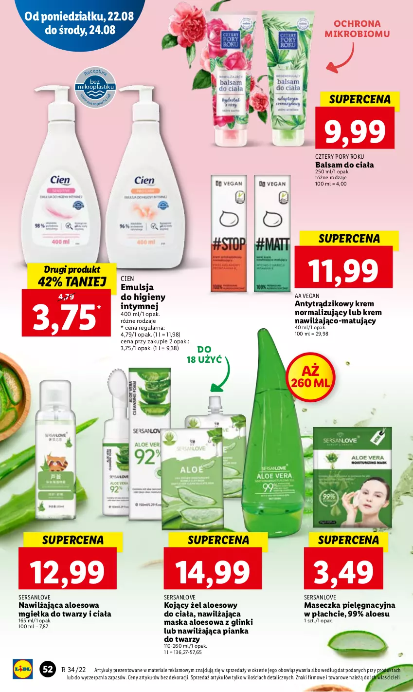 Gazetka promocyjna Lidl - GAZETKA - ważna 22.08 do 24.08.2022 - strona 54 - produkty: Balsam do ciała, Emulsja, Maska, Mgiełka do twarzy, Por, Ser