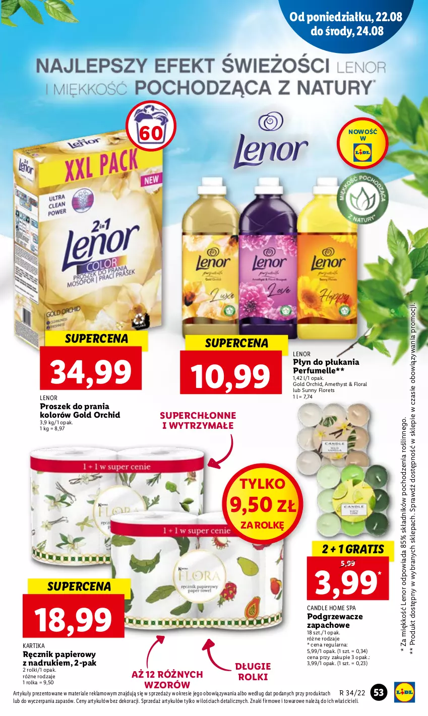 Gazetka promocyjna Lidl - GAZETKA - ważna 22.08 do 24.08.2022 - strona 55 - produkty: Flora, Gra, Lenor, Papier, Perfum, Płyn do płukania, Podgrzewacze, Proszek do prania, Ręcznik, Rolki