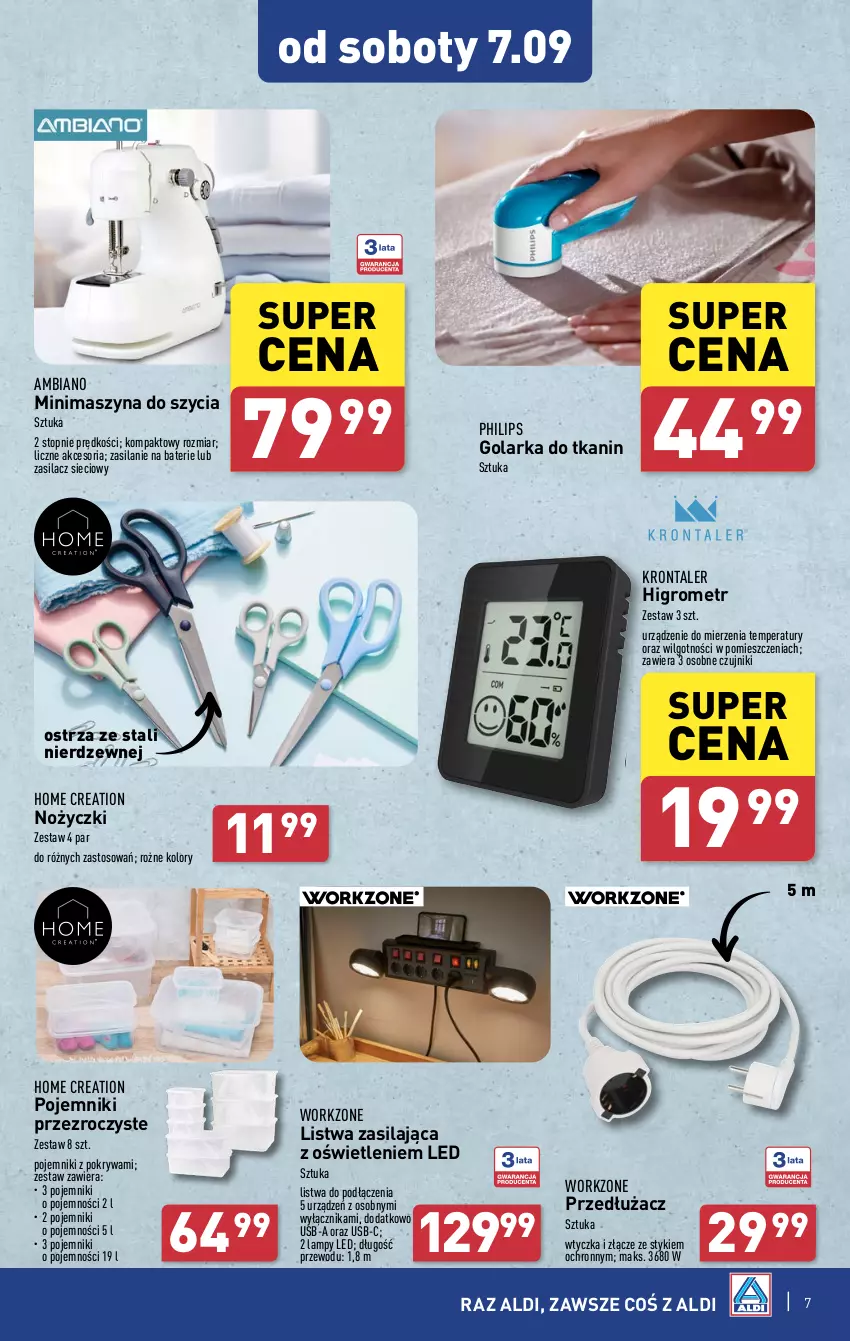 Gazetka promocyjna Aldi - Artykuły przemysłowe i tekstylia - ważna 04.09 do 07.09.2024 - strona 7 - produkty: Golarka, LG, Listwa, Noż, Nożyczki, Philips, Pojemnik, Pokrywa, Silan, Szyna, Top