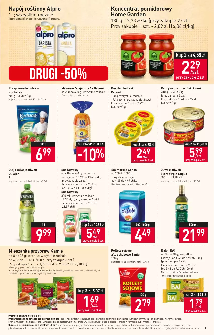 Gazetka promocyjna Stokrotka - Market - ważna 25.01 do 31.01.2024 - strona 12 - produkty: Alpro, Ba!, Babuni, Baton, Cenos, Gin, Grill, Kamis, Koncentrat pomidorowy, Kotlet, Kucharek, Makaron, Mięso, Napój, Napój roślinny, Olej, Oliwa z oliwek, Owoce, Papryka, Paprykarz, Paprykarz szczeciński, Pasztet, Podlaski, Przyprawa do potraw, Przyprawy, Sante, Sól, Sos, Torebka, Warzywa