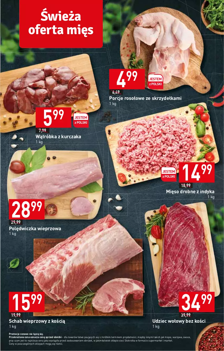 Gazetka promocyjna Stokrotka - Market - ważna 25.01 do 31.01.2024 - strona 7 - produkty: Kurczak, Mięso, Owoce, Polędwiczka wieprzowa, Por, Schab wieprzowy, Udziec wołowy, Warzywa