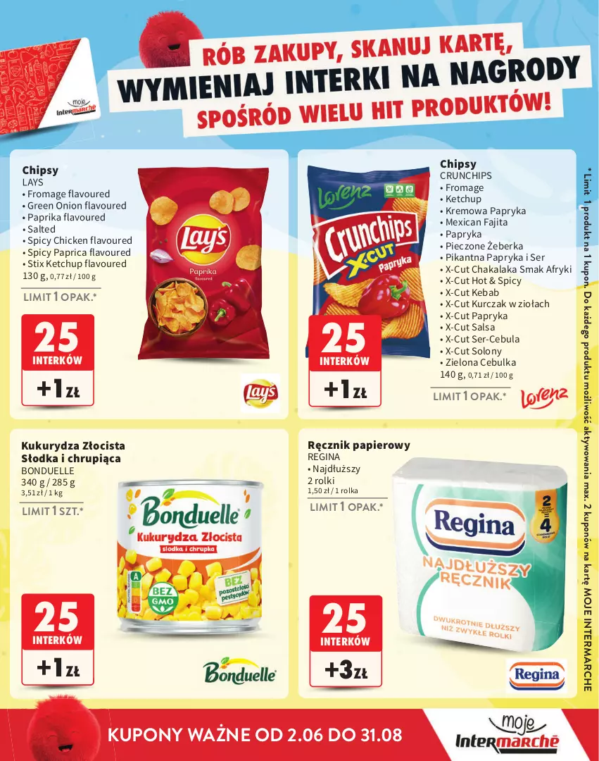 Gazetka promocyjna Intermarche - Gazetka Intermarche - ważna 02.06 do 31.08.2025 - strona 17 - produkty: Bonduelle, Cebula, Chipsy, Crunchips, Fa, Gin, Kebab, Ketchup, Kukurydza, Kurczak, Papier, Papryka, Piec, Ręcznik, Rolki, Salsa, Ser