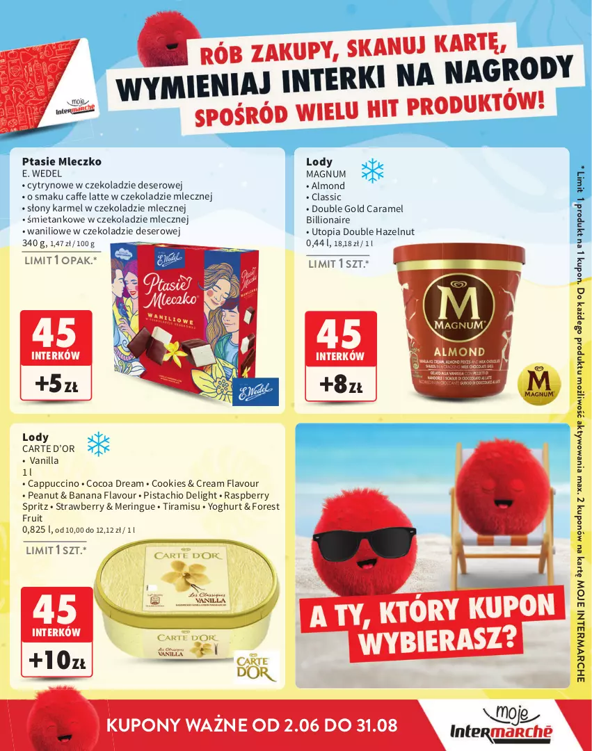 Gazetka promocyjna Intermarche - Gazetka Intermarche - ważna 02.06 do 31.08.2025 - strona 25 - produkty: Cappuccino, Deser, E. Wedel, Lion, Lody, Mleczko, Ptasie mleczko, Ser, Top
