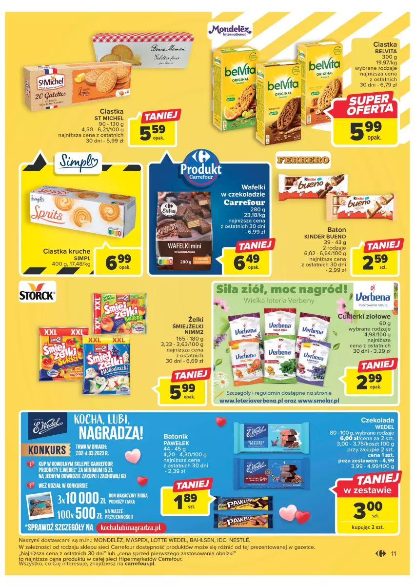 Gazetka promocyjna Carrefour - Gazetka Carrefour - ważna 21.02 do 04.03.2023 - strona 13 - produkty: BelVita, Ciastka, Cukier, Cukierki, Czekolada, Gin, Gra, Kinder, Kinder Bueno, Koc, Kosz, Mola, Nimm2, Pax, Por