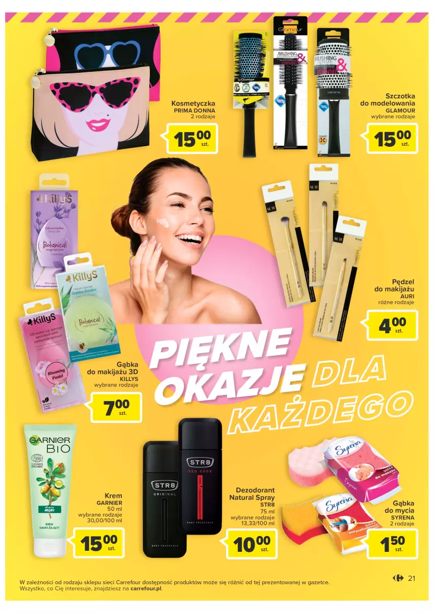 Gazetka promocyjna Carrefour - Gazetka Carrefour - ważna 21.02 do 04.03.2023 - strona 23 - produkty: Dezodorant, Garnier, Killys, Kosmetyczka, Krem nawilżający, Makijaż, Prima, Str8, Szczotka