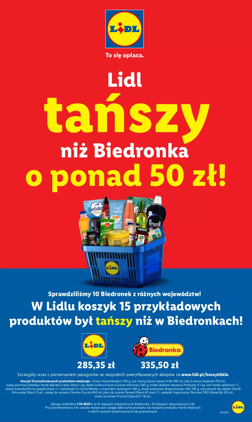 Gazetka promocyjna Lidl - GAZETKA - ważna 23.10 do 25.10.2025 - strona 23 - produkty: BEBILON, Chrzan, Dallmayr, Discreet, Dron, Dżem, Fructis, Garnier, Gra, Grejpfrut, Hortex, Kawa, Kokos, Kosz, Kujawski, Lack, Mleko, Mleko Bebilon, Nektar, Olej, Perwoll, Płyn do prania, Por, Pur, Rama, Sok, Sos, Wkładki, Worki na śmiec, Worki na śmieci