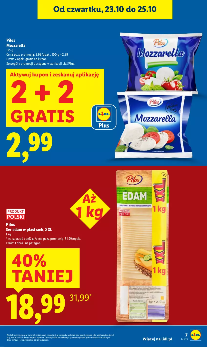 Gazetka promocyjna Lidl - GAZETKA - ważna 23.10 do 25.10.2025 - strona 7 - produkty: Edam, Gra, Mozzarella, Pilos, Ser
