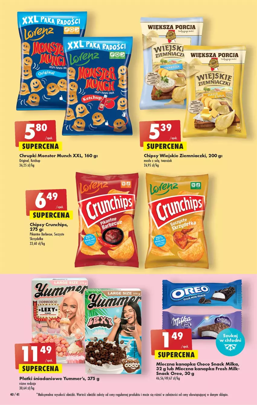 Gazetka promocyjna Biedronka - W tym tygodniu - ważna 28.07 do 03.08.2022 - strona 40 - produkty: Chipsy, Chrupki, Crunchips, Danio, Gin, Ketchup, Masło, Miecz, Milka, Mleczna kanapka, Monster Munch, Oreo, Por, Sok