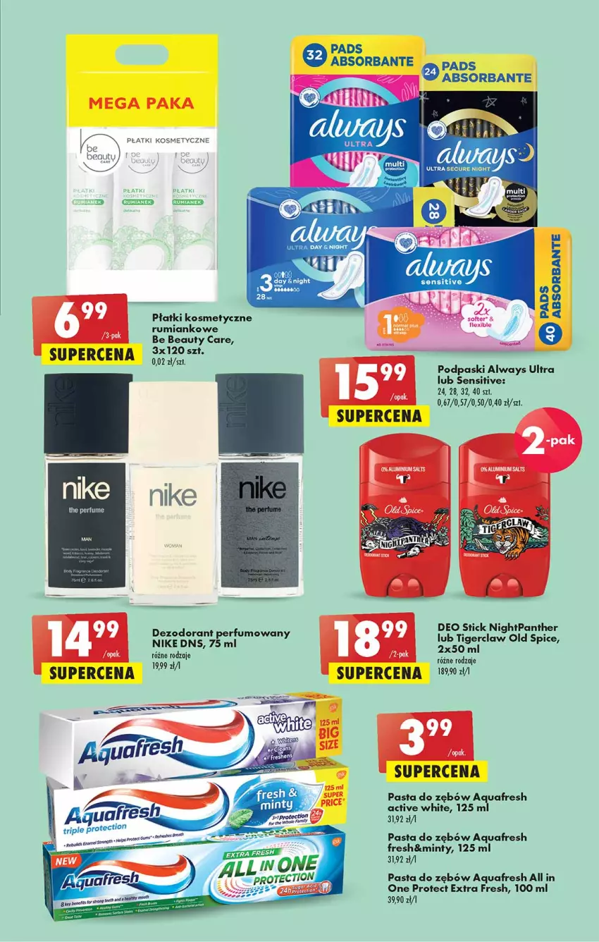 Gazetka promocyjna Biedronka - W tym tygodniu - ważna 28.07 do 03.08.2022 - strona 49 - produkty: Always, Always Ultra, Aquafresh, Be Be, Dezodorant, Nike, Old Spice, Pasta do zębów, Perfum, Płatki kosmetyczne, Podpaski, Rum