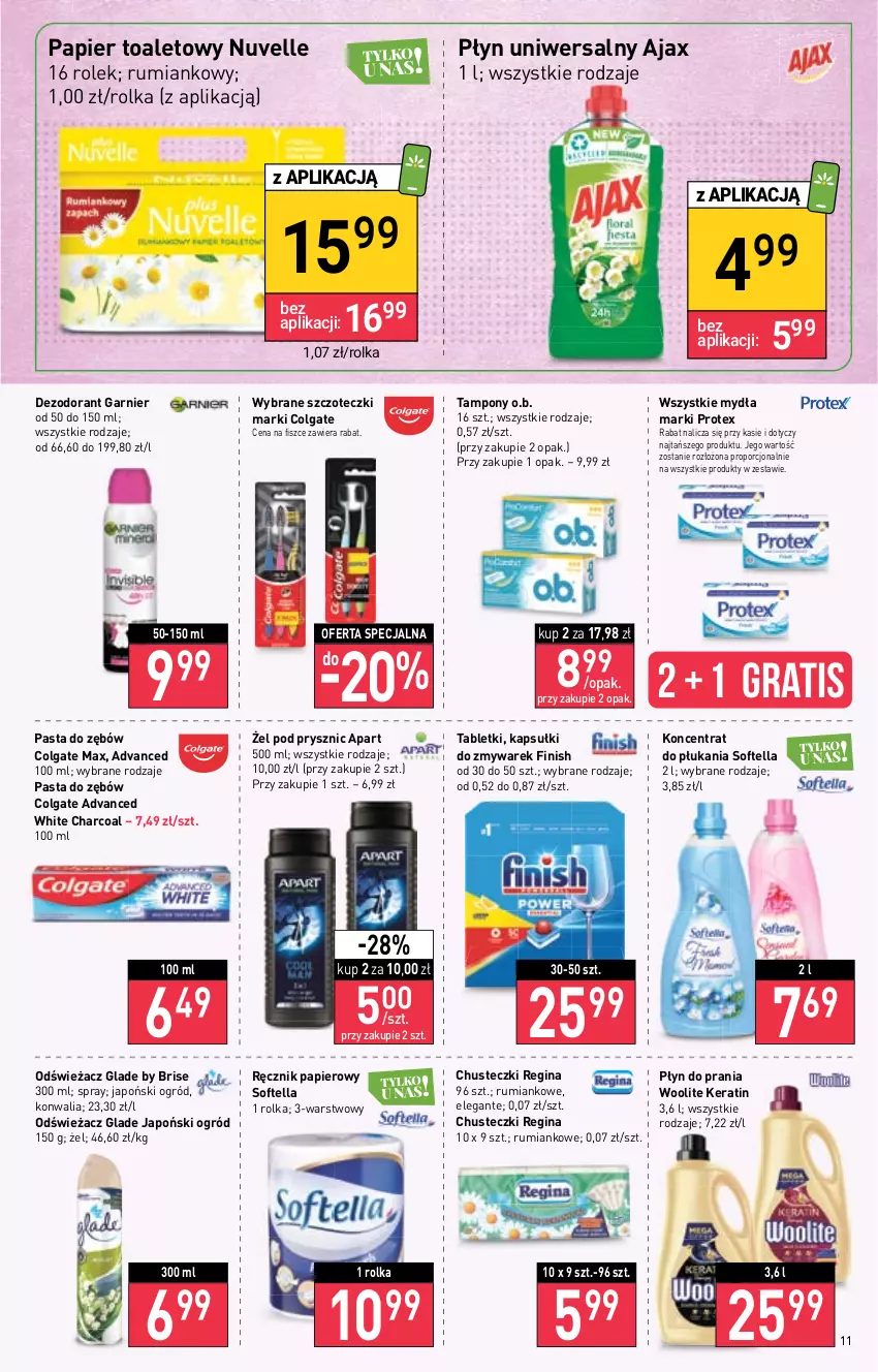 Gazetka promocyjna Stokrotka - Market - ważna 21.07 do 27.07.2022 - strona 11 - produkty: Ajax, Chusteczki, Colgate, Dezodorant, Finish, Garnier, Gin, Gra, LG, O.B., Ogród, Papier, Papier toaletowy, Pasta do zębów, Płyn do prania, Por, Ręcznik, Rum, Tablet, Tampony, Woolite