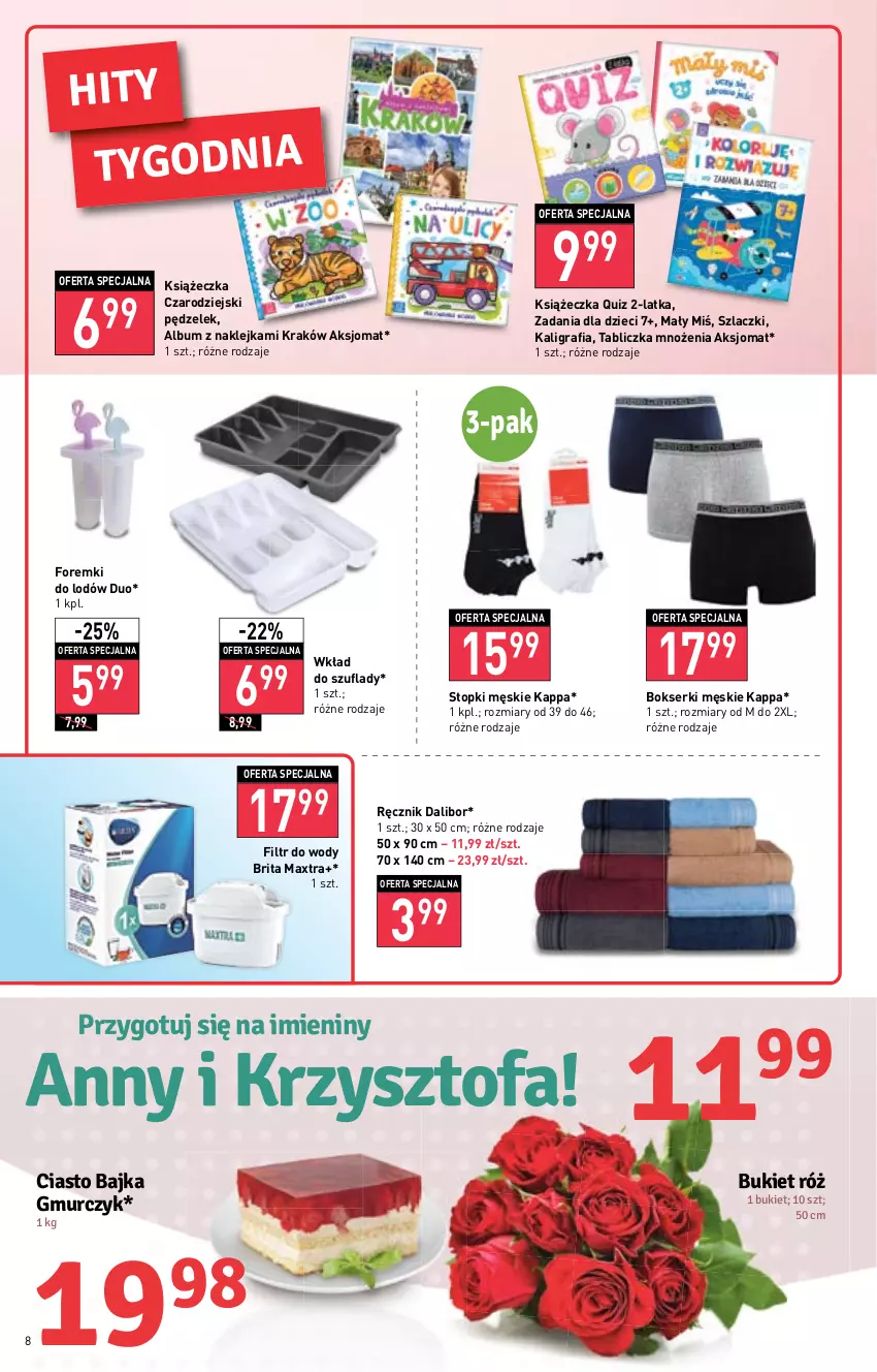 Gazetka promocyjna Stokrotka - Market - ważna 21.07 do 27.07.2022 - strona 8 - produkty: Album, Bokserki, Brit, Brita, Brita Maxtra, Bukiet, Dzieci, Fa, Foremki, Gra, Klej, Noż, Piwa, Quiz, Ręcznik, Ser, Top, Wkład do szuflad