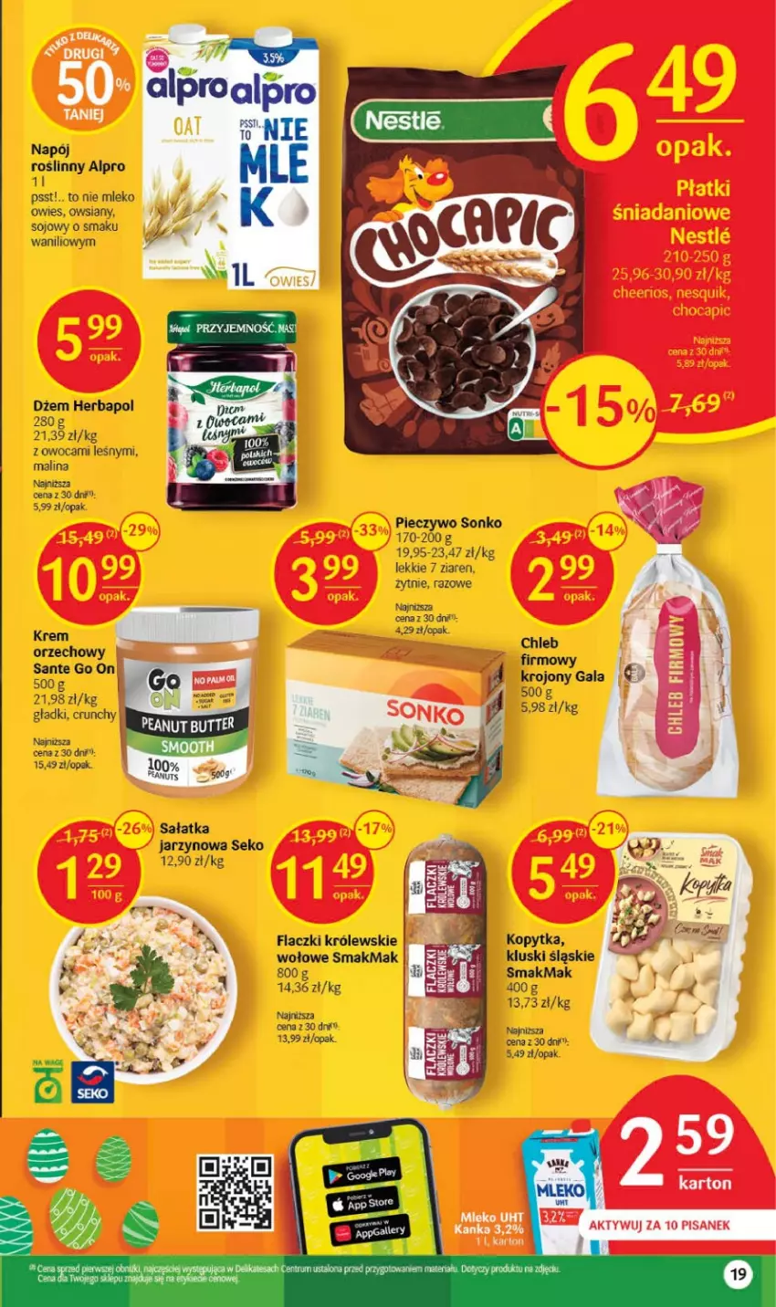 Gazetka promocyjna Delikatesy Centrum - Gazetka DC10 - ważna 09.03 do 15.03.2023 - strona 19 - produkty: Alpro, Chleb, Dżem, Gala, Herbapol, Kopytka, Królewski, Mleko, Napój, Napój roślinny, Piec, Pieczywo, Sałat, Sałatka, Sante, SEKO, Sonko